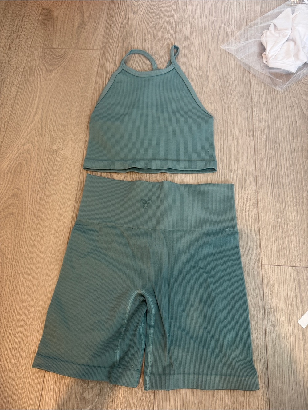 TNA Teal Ribbed Bike Shorts Set